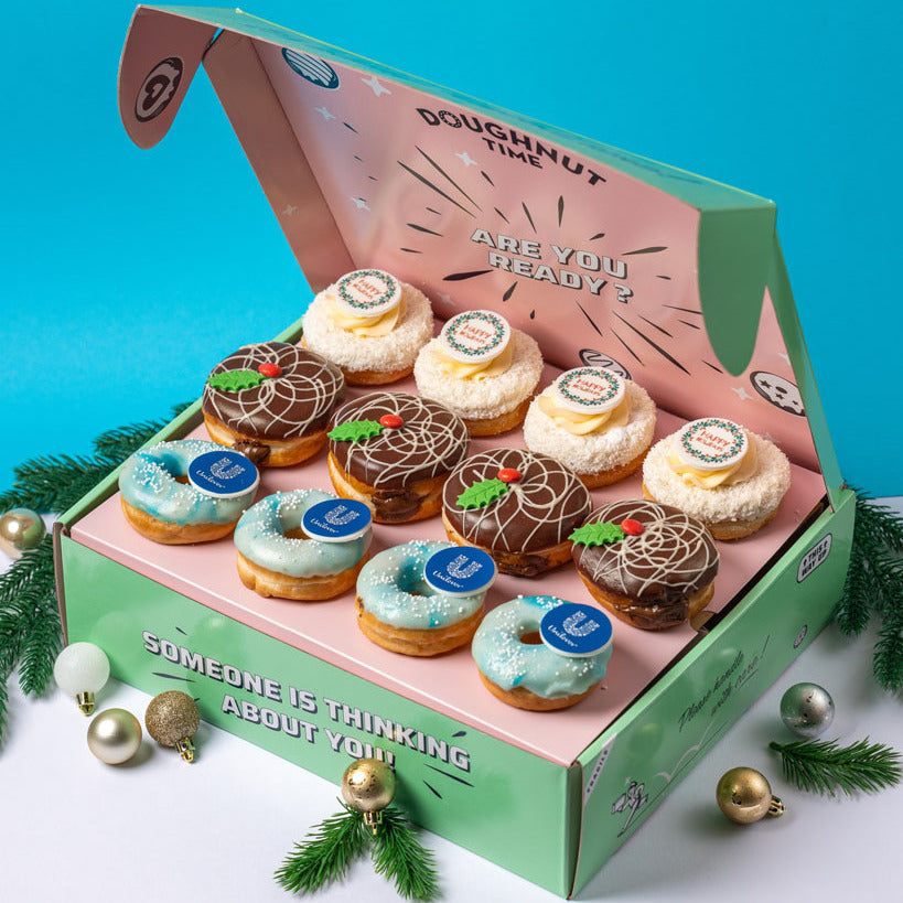 Corporate "Happy Holidays" Mini-Donut Geschenkbox mit Logo