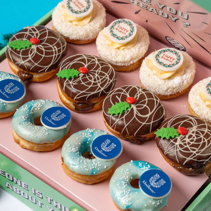 Corporate "Happy Holidays" Mini-Donut Geschenkbox mit Logo